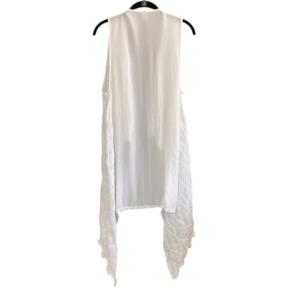 XCVI White Eyelet Lace Draped Long Vest Oversized Bohemian Cottagecore - Picture 3 of 9